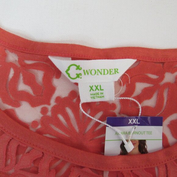 C Wonder Limited Women's Amara Burnout Tee Blouse Top Size XXL Hot Coral - Picture 4 of 8